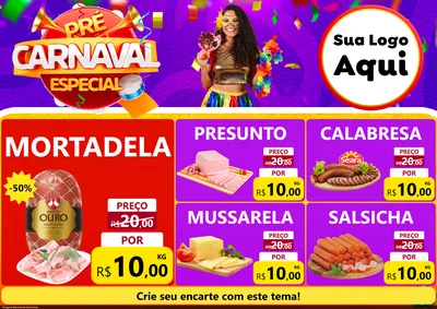 Modelo de Encarte para Encarte A4 Horizontal com o tema Pré-Carnaval Especial para Frios e Laticínios