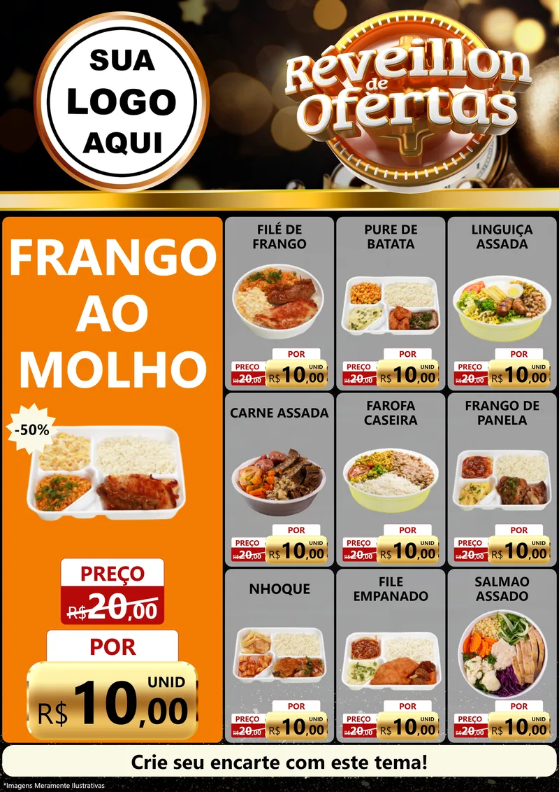 Modelo de Encarte para Encarte A4 Vertical com o tema Réveillon de Ofertas para Restaurante