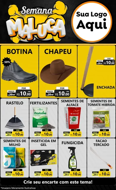 Modelo de Encarte para Encarte Grande com o tema Semana Maluca para Agropecuária