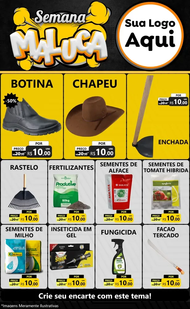 Modelo de Encarte para Encarte Grande com o tema Semana Maluca para Agropecuária