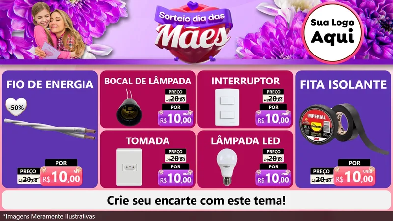 Modelo de TV para TV Horizontal com o tema Sorteio Dia das Mães para Materiais Elétricos