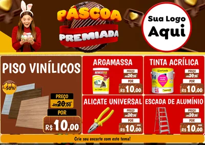 Modelo de Encarte para Encarte A4 Horizontal com o tema Páscoa Premiada para Material para Construção