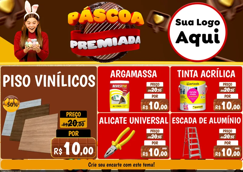 Modelo de Encarte para Encarte A4 Horizontal com o tema Páscoa Premiada para Material para Construção