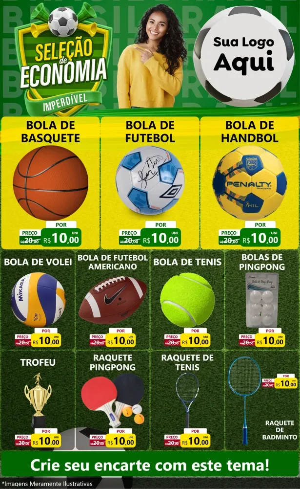 Modelo de Encarte para Encarte Grande com o tema Seleção de Economia - Copa para Artigos Esportivos