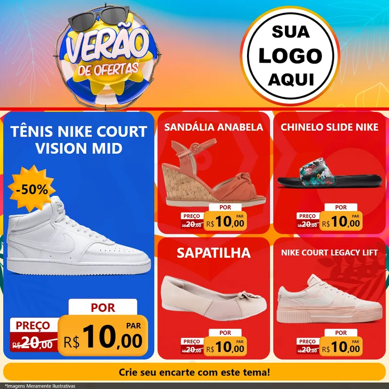 Modelo de Rede Social para Feed Facebook com o tema Verão de Ofertas para Calçados