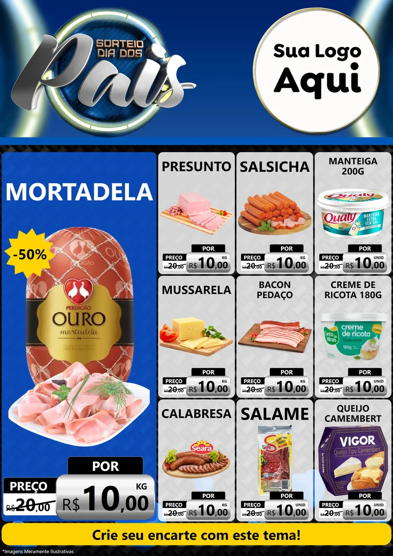Modelo de Encarte para Encarte A4 Vertical com o tema Sorteio Dia Dos Pais para Frios e Laticínios