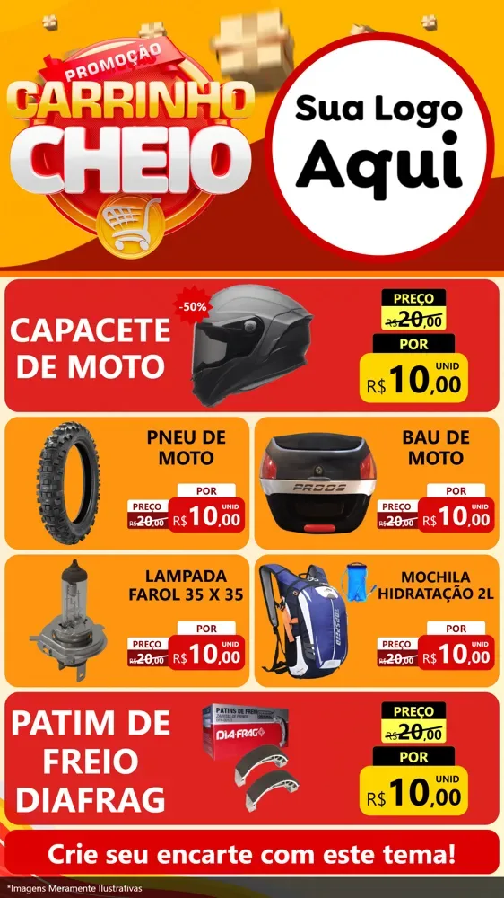 Modelo de TV para TV Vertical com o tema Promoção carrinho cheio para Moto peças