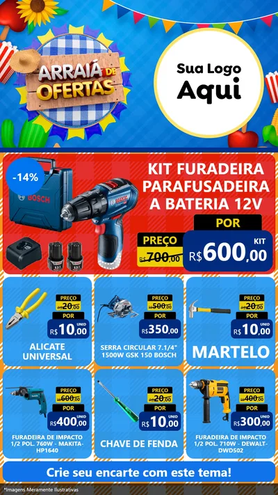 Modelo de Rede Social para Stories com o tema Arraiá de Ofertas para Maquinas e Ferramentas
