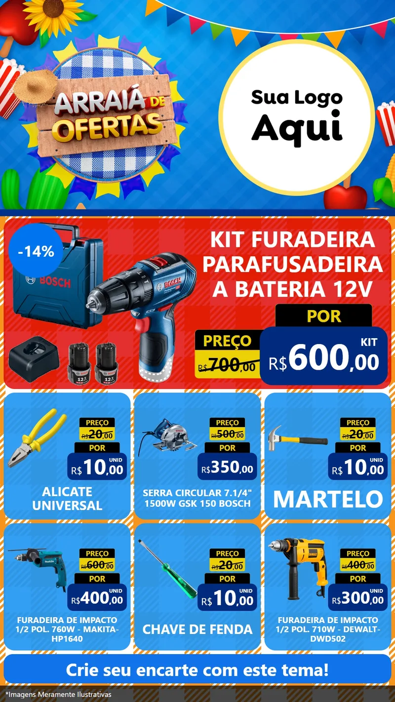 Modelo de Rede Social para Stories com o tema Arraiá de Ofertas para Maquinas e Ferramentas