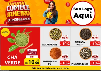 Modelo de Encarte para Encarte A4 Horizontal com o tema Comece Janeiro Economizando para Produtos Naturais