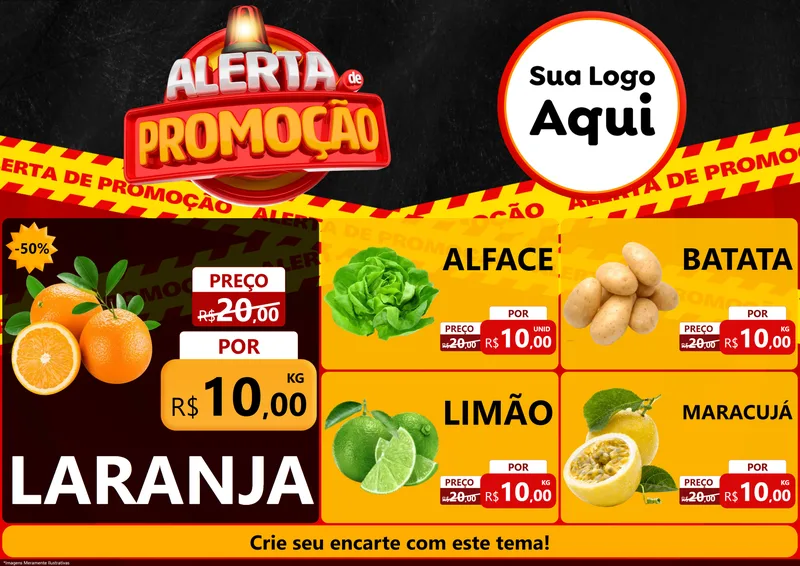 Modelo de Encarte para Encarte A4 Horizontal com o tema Alerta de Promoção para Hortifrúti