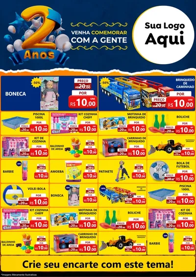 Modelo de Encarte para Encarte A4 Vertical com o tema Aniversário de 2 anos para Brinquedos
