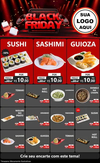 Modelo de Encarte para Encarte Grande com o tema Black Friday para Comida japonesa