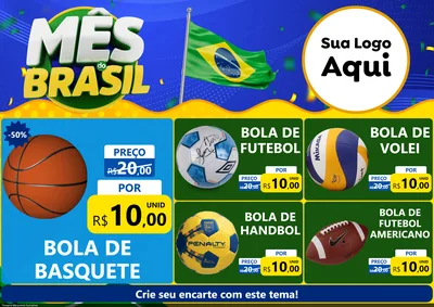 Modelo de Encarte para Encarte A4 Horizontal com o tema Mês do Brasil para Artigos Esportivos