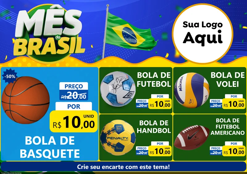 Modelo de Encarte para Encarte A4 Horizontal com o tema Mês do Brasil para Artigos Esportivos