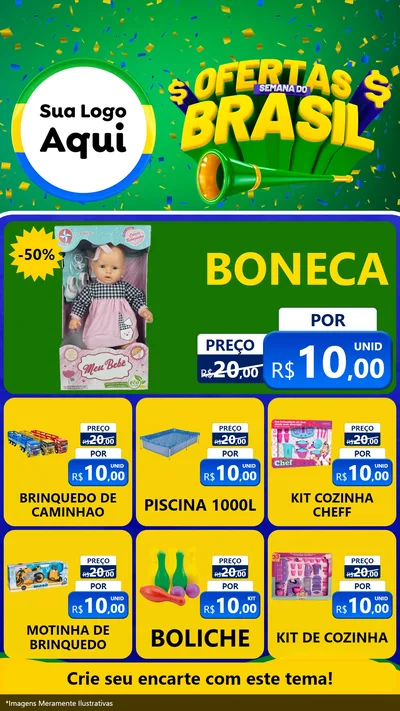 Modelo de Rede Social para Stories com o tema Ofertas Semana do Brasil para Brinquedos