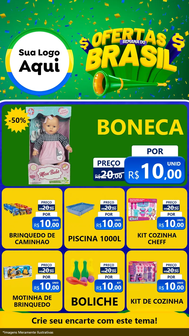 Modelo de Rede Social para Stories com o tema Ofertas Semana do Brasil para Brinquedos