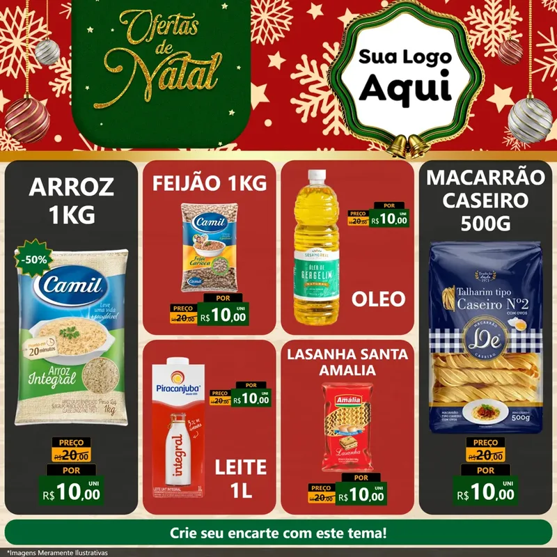 Modelo de Rede Social para Feed Facebook com o tema Natal de Ofertas para Supermercado