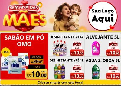 Modelo de Encarte para Encarte A4 Horizontal com o tema Semana das Mães para Produtos de Limpeza