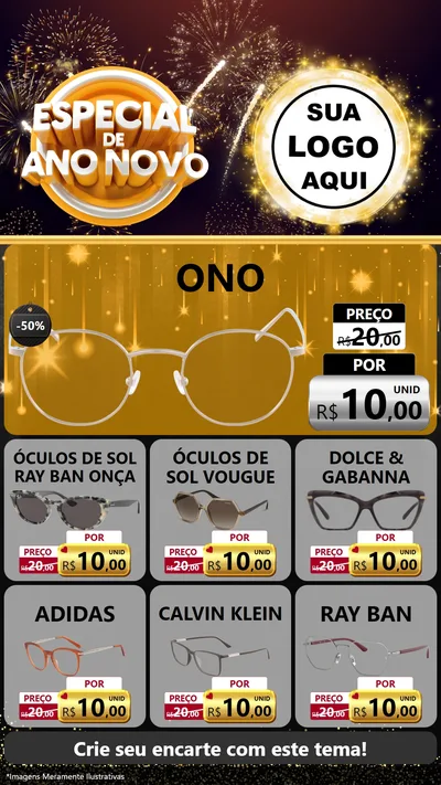 Modelo de Rede Social para Stories com o tema Especial de Ano Novo para Óticas