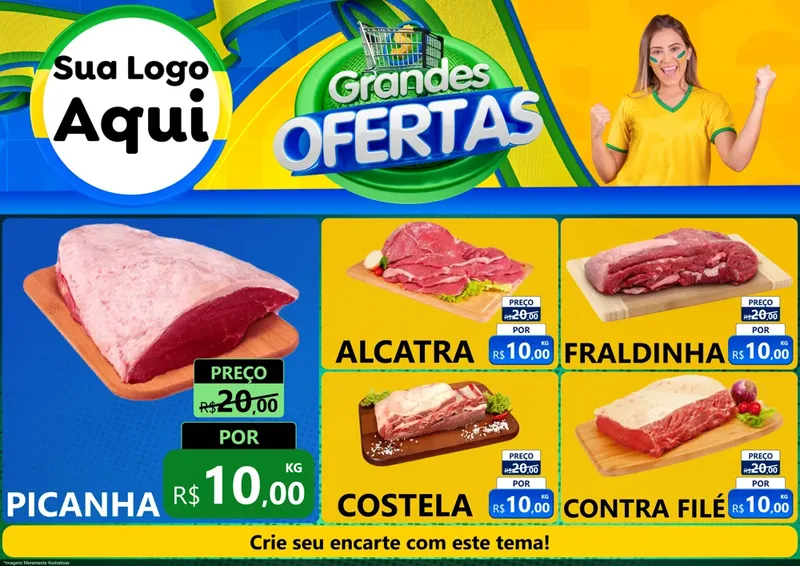 Modelo de Encarte para Encarte A4 Horizontal com o tema Grandes Ofertas para Açougue