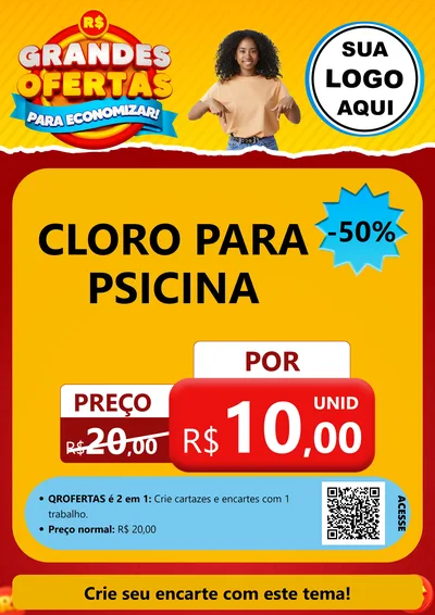 Modelo de Cartaz para Cartaz A4 Vertical com o tema Grandes Ofertas Para Economizar! para Produtos para Piscina