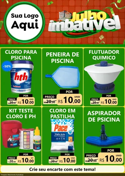 Modelo de Encarte para Encarte A4 Vertical com o tema Julho Imbatível para Produtos para Piscina