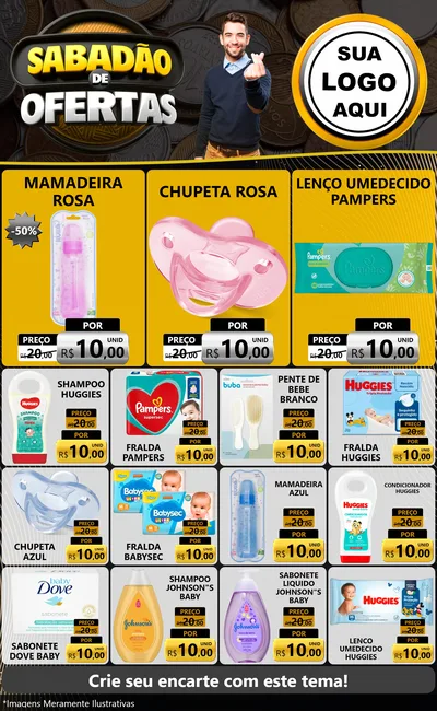 Modelo de Encarte para Encarte Grande com o tema Sabadão de Ofertas para Bebês