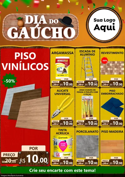 Modelo de Encarte para Encarte A4 Vertical com o tema Dia do Gaúcho para Material para Construção