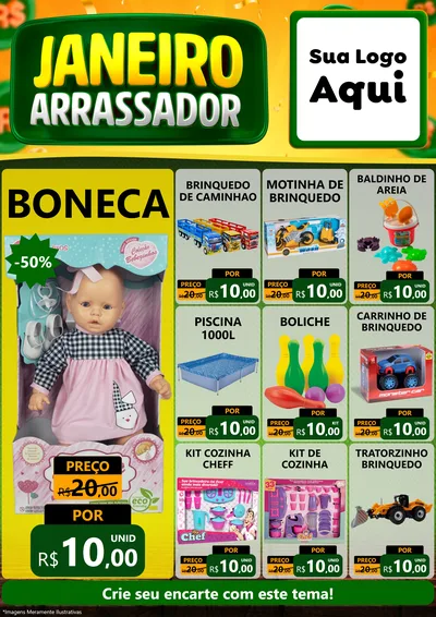 Modelo de Encarte para Encarte A4 Vertical com o tema Janeiro Arrasador para Brinquedos