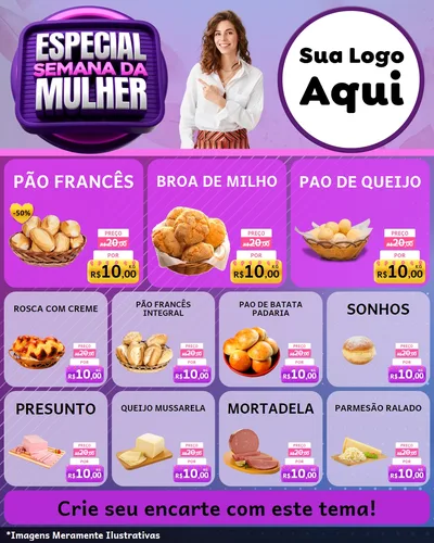 Modelo de Rede Social para Feed Instagram com o tema Especial Semana da Mulher para Padaria