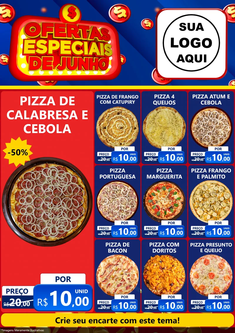 Modelo de Encarte para Encarte A4 Vertical com o tema Ofertas Especiais de Junho para Pizzaria