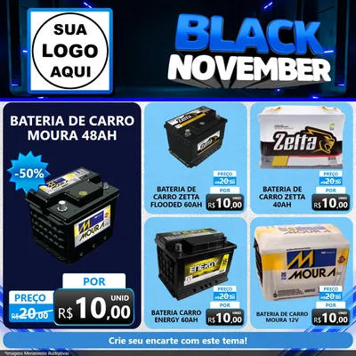 Modelo de Rede Social para Feed Facebook com o tema Black November para Baterias Elétricas