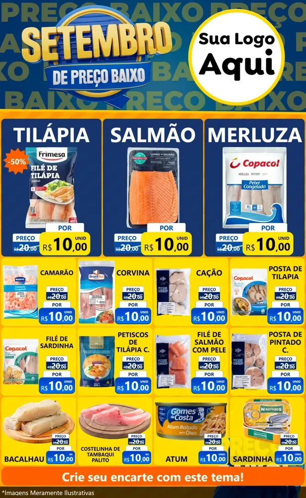 Modelo de Encarte para Encarte Grande com o tema Setembro De Preço Baixo para Peixaria