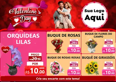 Modelo de Encarte para Encarte A4 Horizontal com o tema Valentine's Day para Floricultura e jardim
