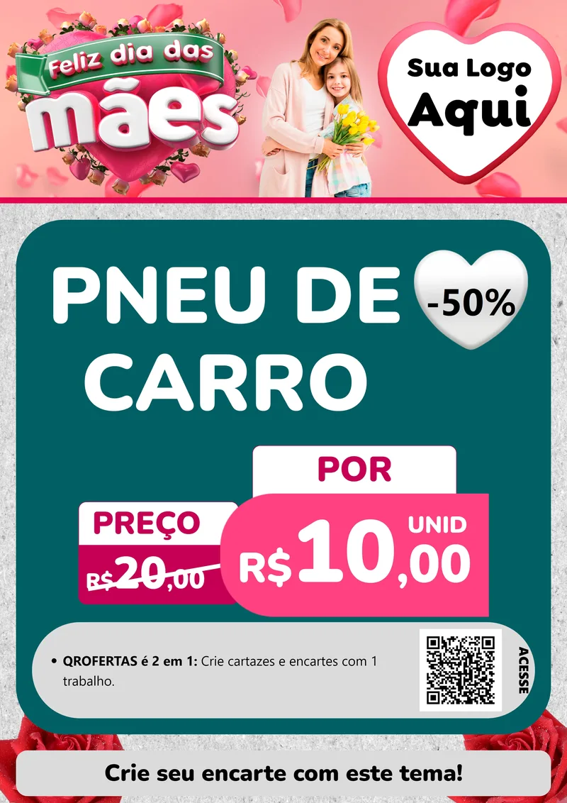 Modelo de Cartaz para Cartaz A4 Vertical com o tema Feliz Dia das Mães para Auto peças