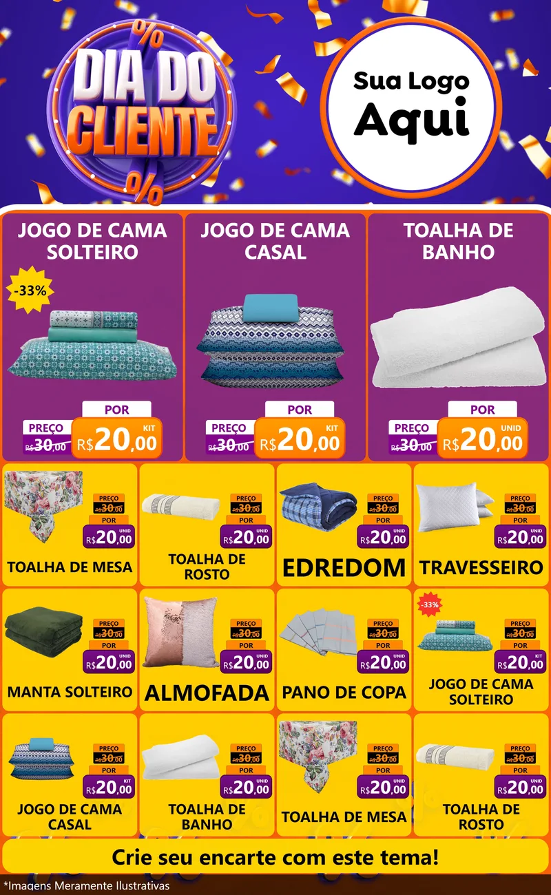 Modelo de Encarte para Encarte Grande com o tema Dia do Cliente para Cama, Mesa e Banho