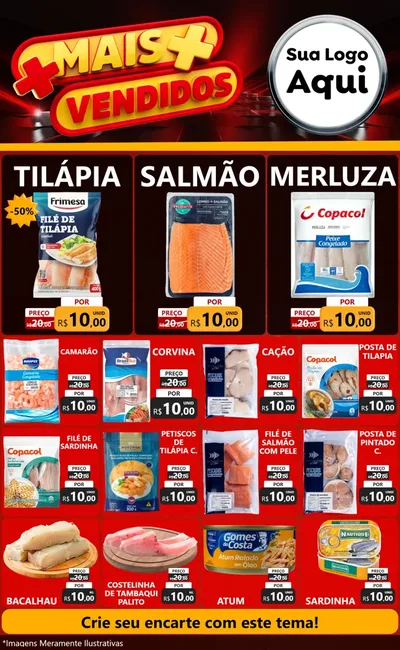 Modelo de Encarte para Encarte Grande com o tema Mais Vendidos para Peixaria