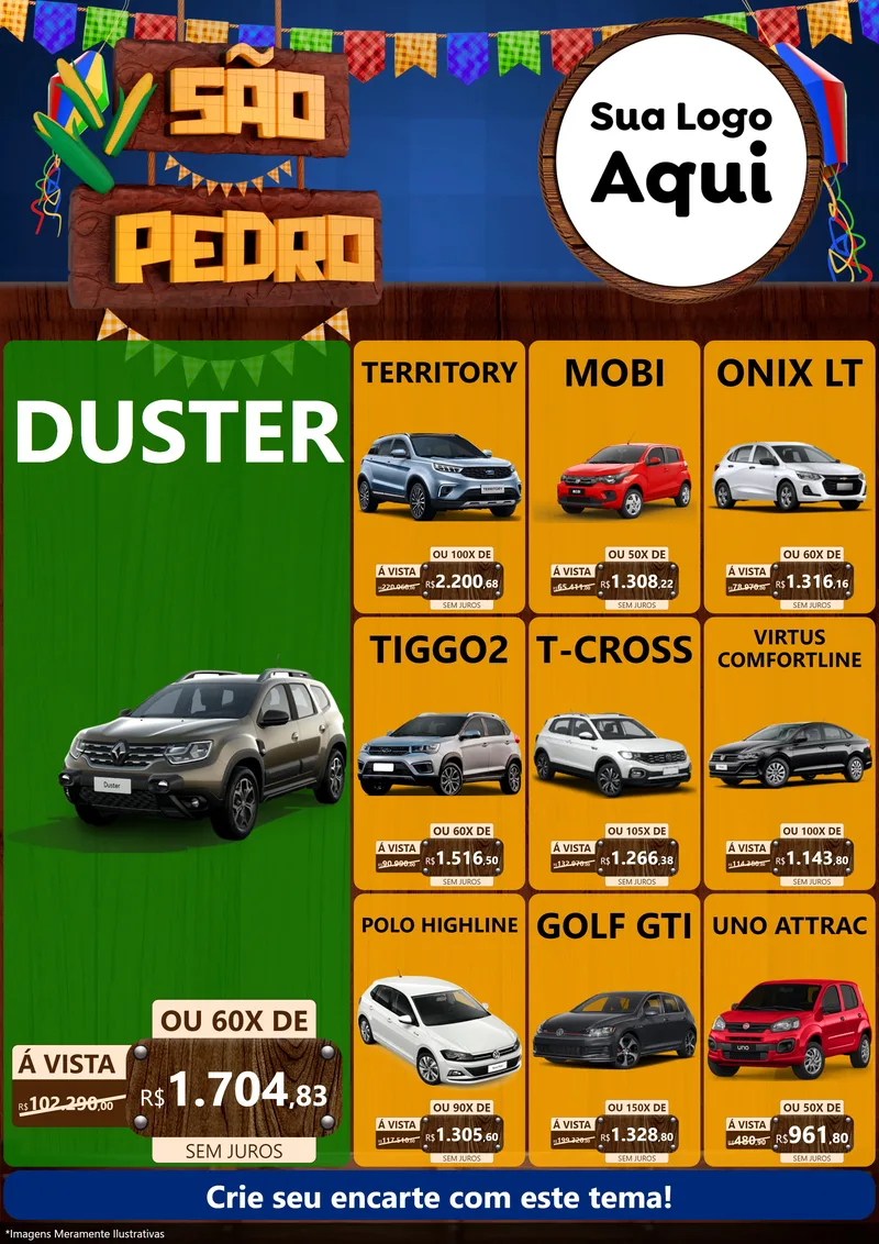 Modelo de Encarte para Encarte A4 Vertical com o tema São Pedro para Concessionaria de Carros