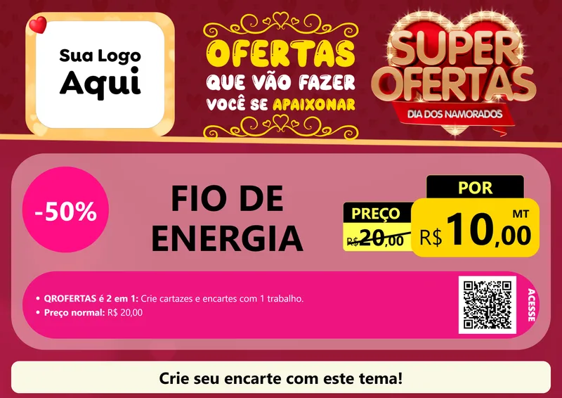 Modelo de Cartaz para Cartaz A4 Horizontal com o tema Dia dos Namorados para Materiais Elétricos