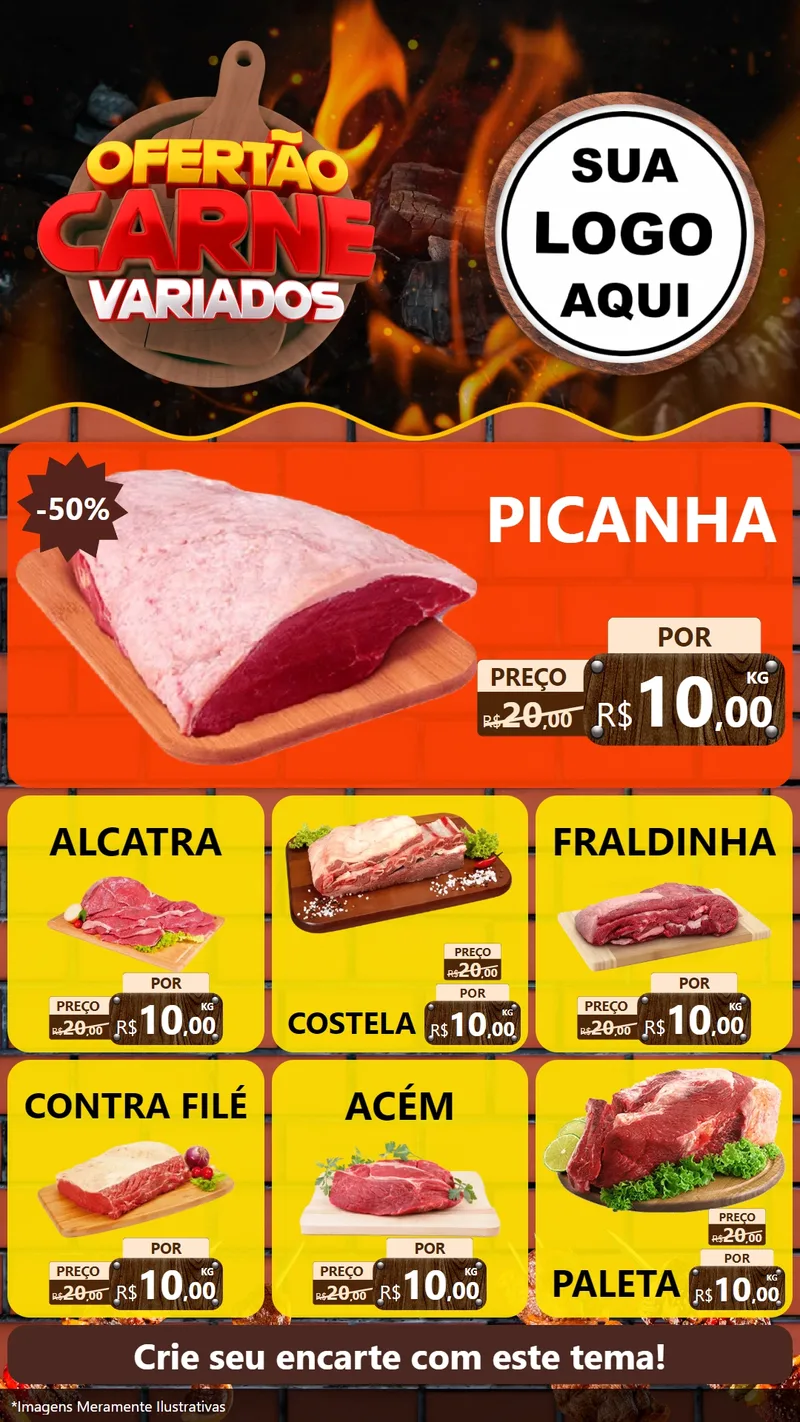 Modelo de Rede Social para Stories com o tema Ofertão Carne Variados para Açougue