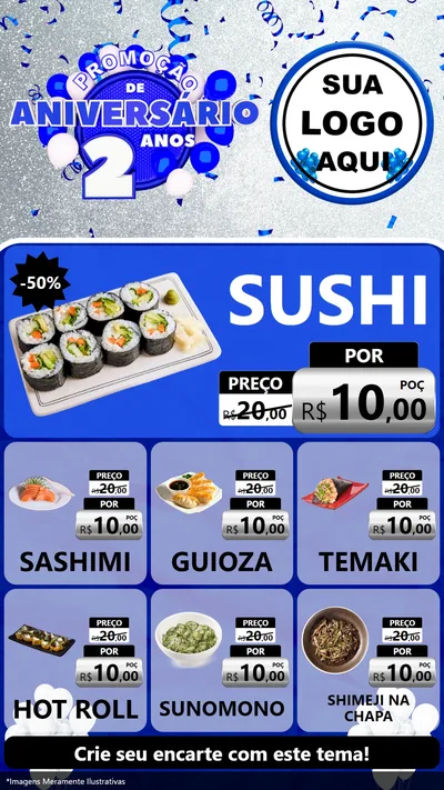Modelo de Rede Social para Stories com o tema Promoção de Aniversário - 2 Anos para Comida japonesa