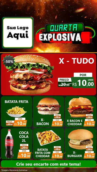 Modelo de Rede Social para Stories com o tema Quarta Explosiva para Hamburgueria