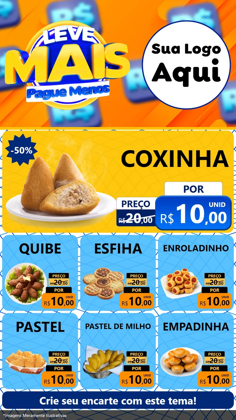 Modelo de Rede Social para Stories com o tema Leve Mais, Pague Menos para Salgadaria