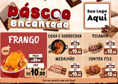 Modelo de Encarte para Encarte A4 Horizontal com o tema Páscoa Encantada para Assados