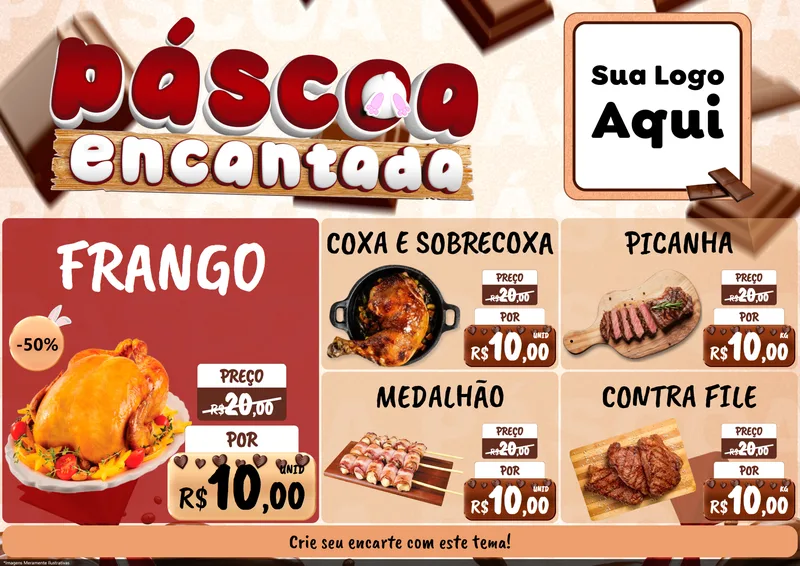 Modelo de Encarte para Encarte A4 Horizontal com o tema Páscoa Encantada para Assados