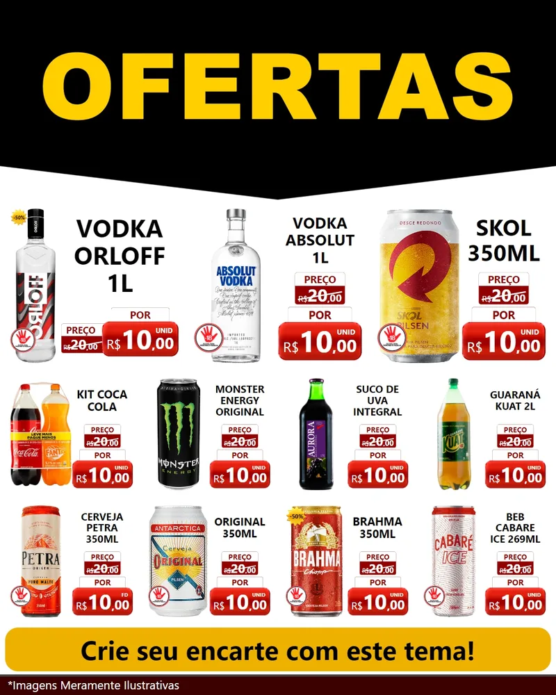 Modelo de Rede Social para Feed Instagram com o tema Ofertas Preto e Vermelho Cartaz para Distribuidora de bebidas