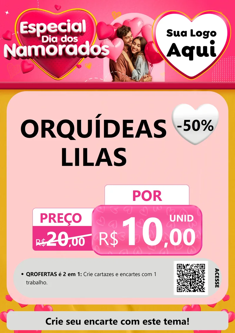 Modelo de Cartaz para Cartaz A4 Vertical com o tema Especial Dia dos Namorados para Floricultura e jardim