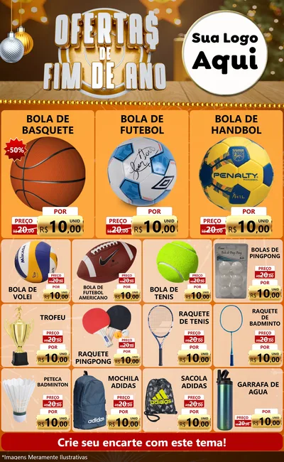 Modelo de Encarte para Encarte Grande com o tema Ofertas de Fim de Ano para Artigos Esportivos