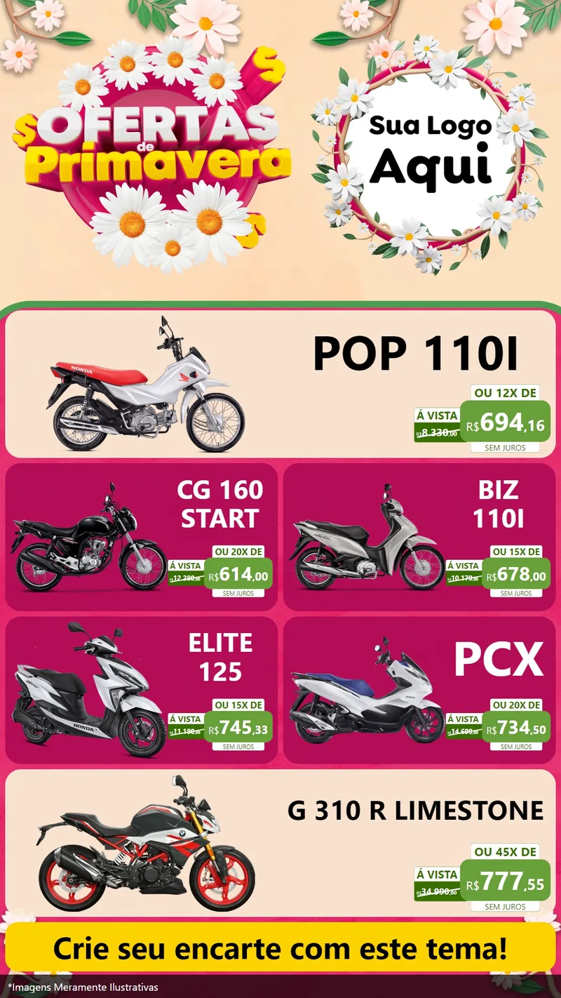 Modelo de TV para TV Vertical com o tema Ofertas de Primavera para Concessionaria de Motos
